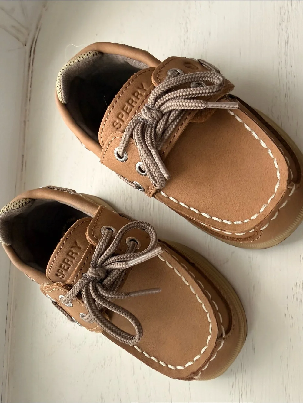 Sperry Tan Toddler Boat Shoes with Velcro